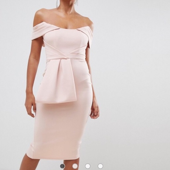 ASOS Dresses & Skirts - ASOS BNWT pink midi bardot bodycon dress